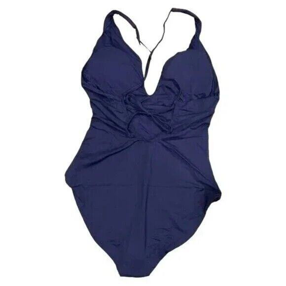 NWT Andie Bali One Piece Swimsuit Deep V Neck UPF 50 RemovableCups XLT Navy Blue - Picture 5 of 14